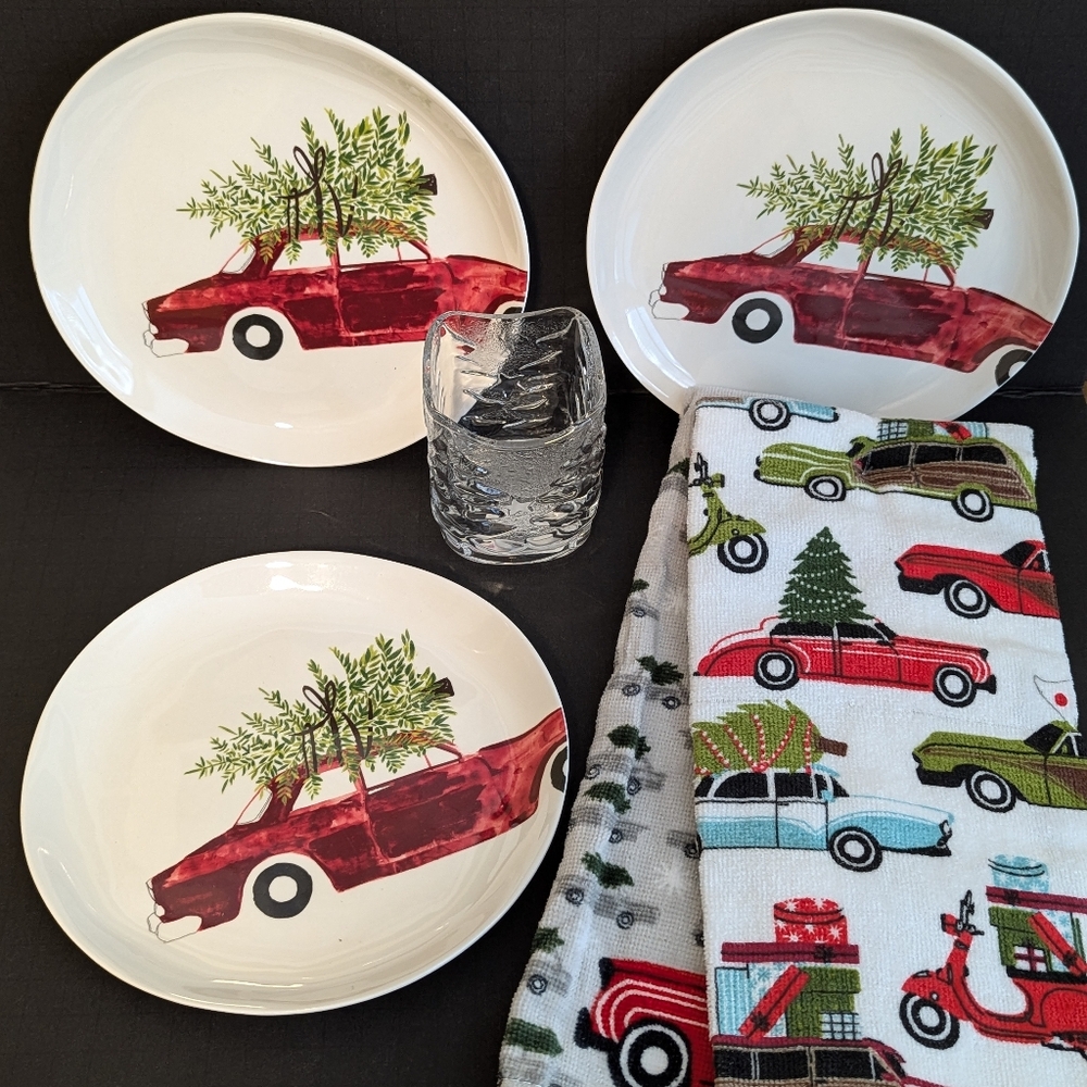 Holiday Towels, Plates, Candle Holder Bundle